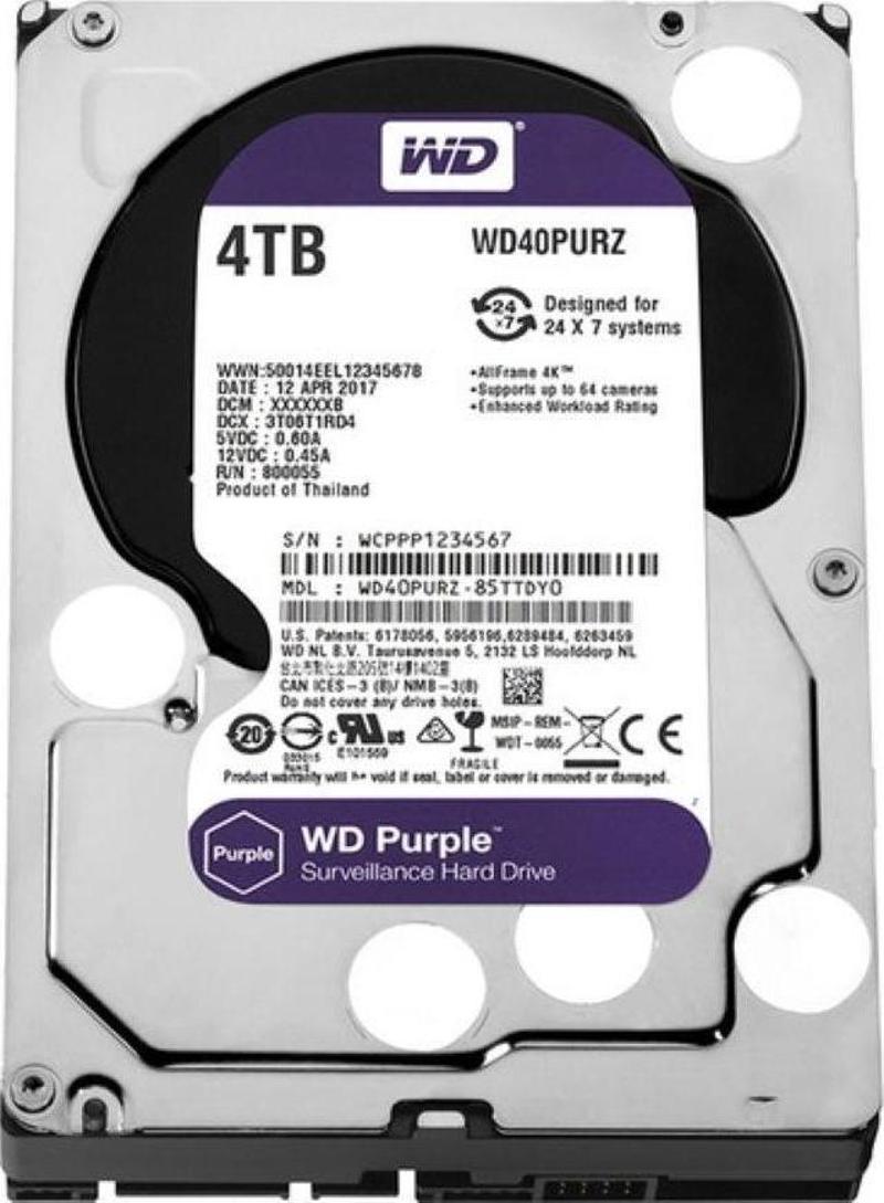 WD Purple 4TB 3,5" SATA III 6Gbit/s 64MB 7/24 Güvenlik Kamerası Diski WD40PURZ