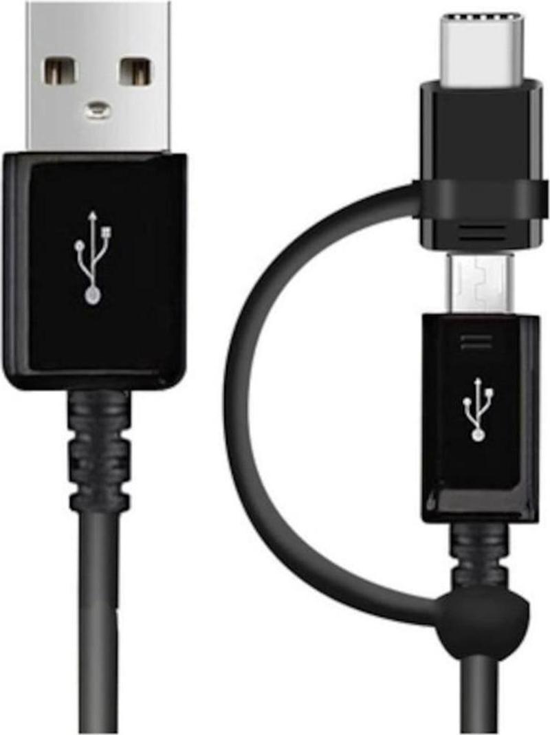 Samsung Uyumlu 2 In1 Micro Usb + Type-C Combo Kablo Siyah