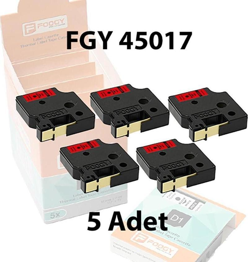  Foogy Dymo D1 Muadili Etiket Plastik Kırmızı - 12 mm x 7 mt - 45017 - Eko Paket 5 li