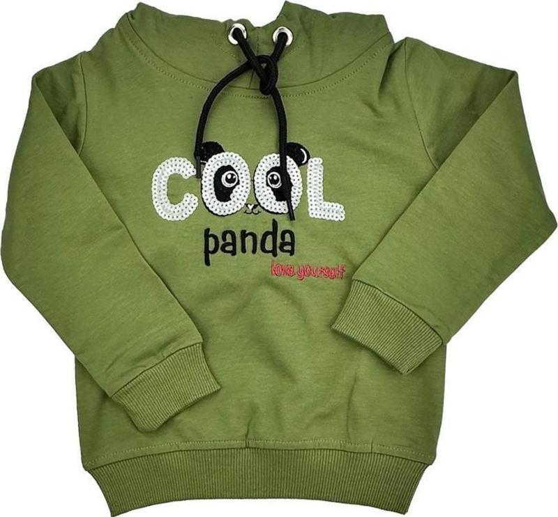 Cool Panda Kapşonlu Kız Bebek Sweat Yeşil