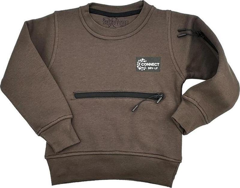 Çift Fermuar Detaylı Erkek Bebek Sweat Kahverengi