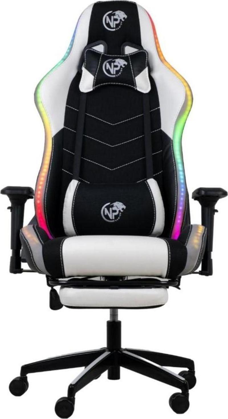 GC3001BW Masajlı,RGB,4D Kolçaklı,Ayak Destekli Oyuncu Koltuğu, Beyaz- Siyah