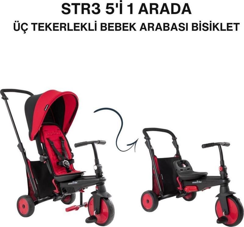 STR3 Plus 5’i 1 Arada Modüler Katlanabilir Bebek Arabası ve Üç Tekerlekli Bebek Bisikleti Red