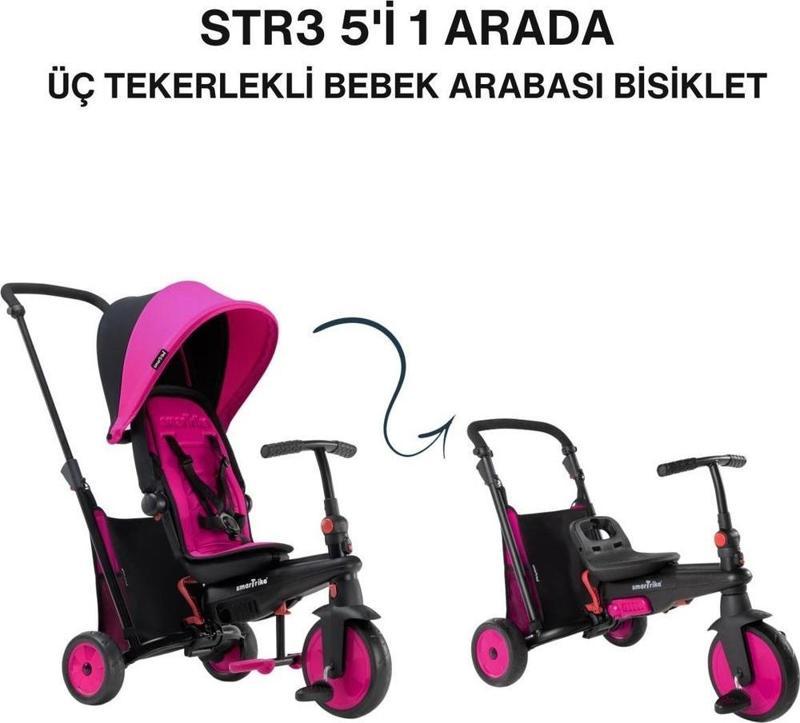 STR3 Plus 5’i 1 Arada Modüler Katlanabilir Bebek Arabası ve Üç Tekerlekli Bebek Bisikleti Pink