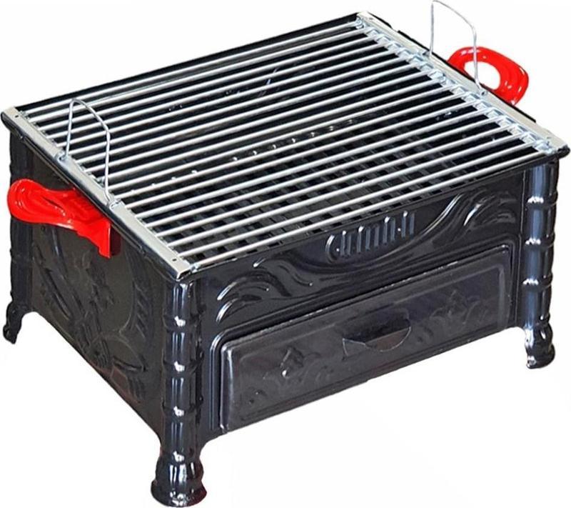 Aletçantam Emaye Mangal Köz Çekmeceli Çubuk Izgaralı Büyük Piknik Mangalı 43cmx33cm