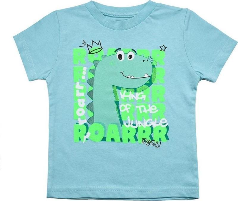 Sevimli Dinozor Baskılı Erkek Bebek Tshirt Mavi