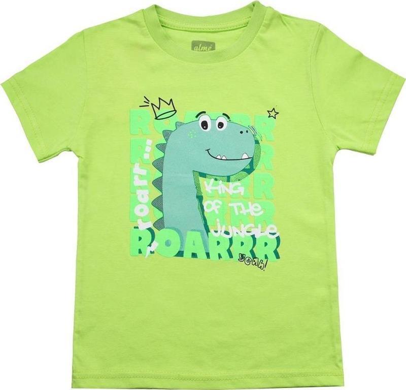 Sevimli Dinozor Baskılı Erkek Bebek Tshirt Yeşil