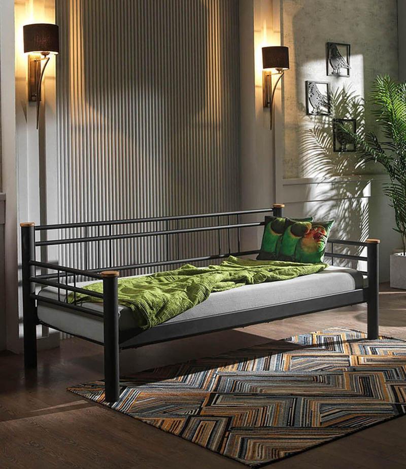 Kappis Daybed Tek Kişilik Sedir Metal Karyola 90 x 200 Siyah