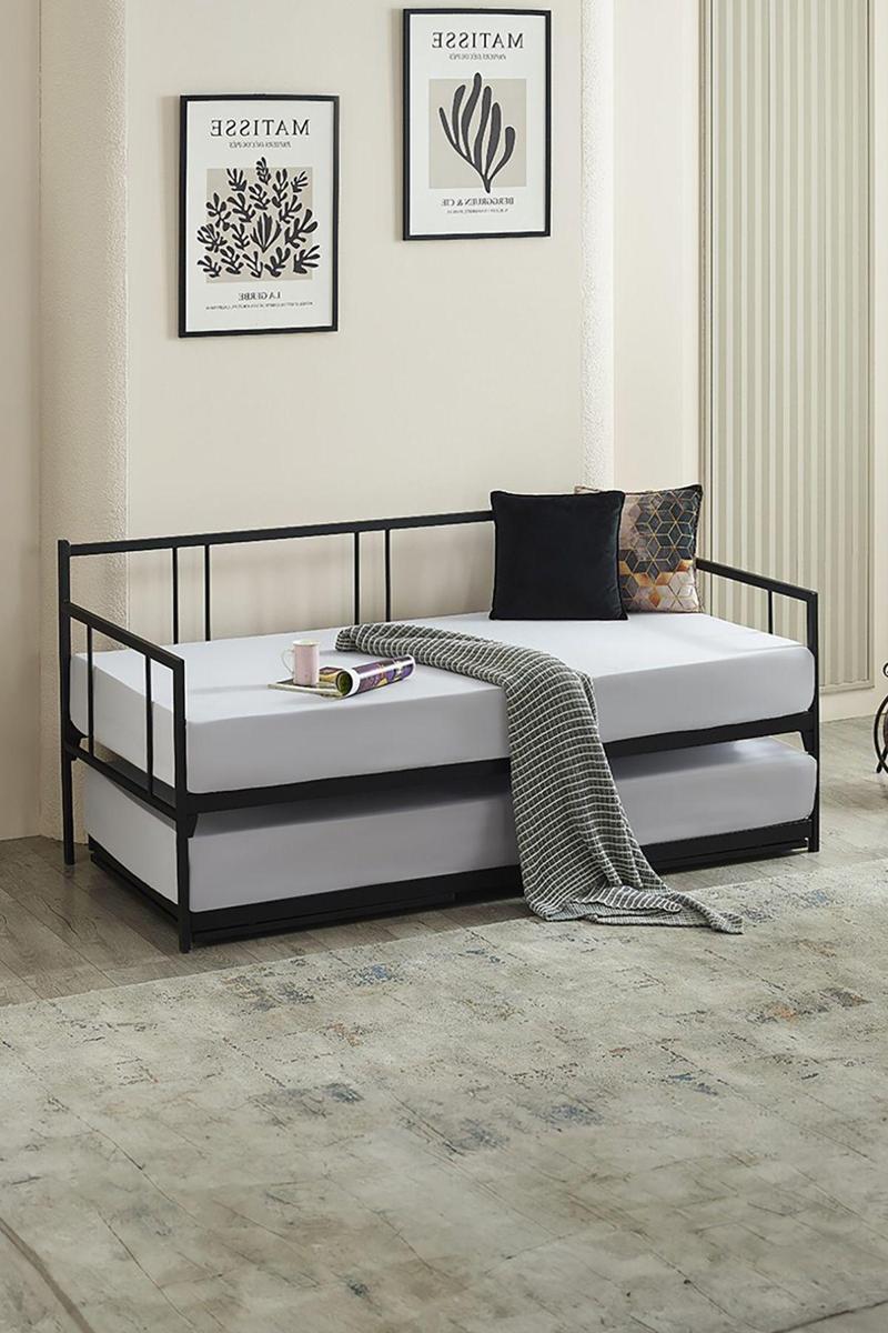 Forte Yavrulu Daybed Tek - Çift Kişilik Sedir Metal Karyola Yatak Seti Siyah