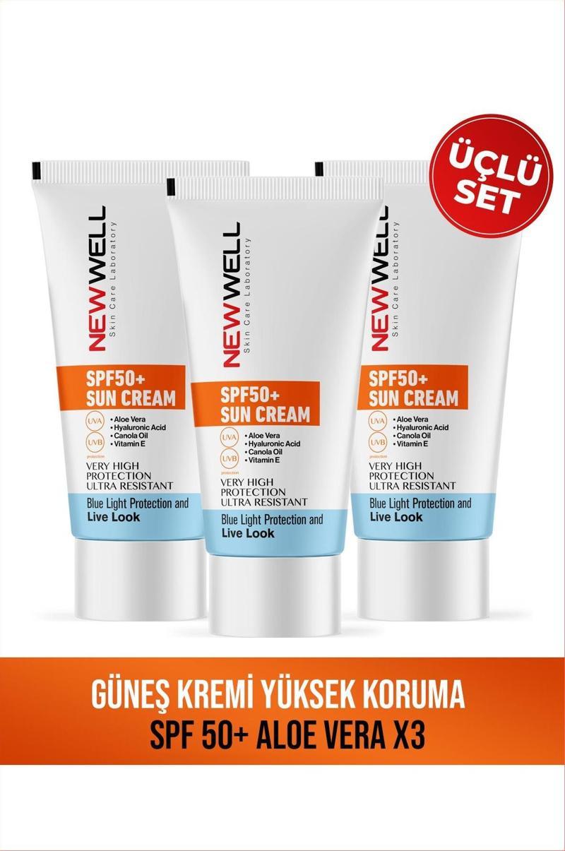 3 Adet Güneş Kremi Yüksek Koruma Spf 50+(Aloe Vera)