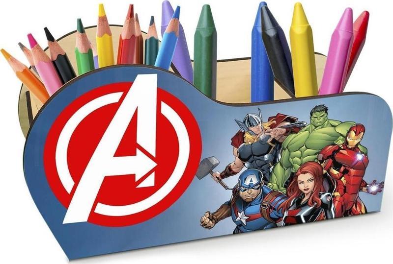 Ahşap Avengers Marvel Masaüstü Kalemlik Kalem Kutusu Organizer Ofis Makyaj