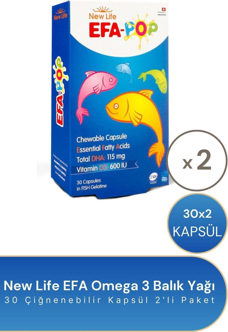 EFA Pop Omega-3 Balık Yağı 30 Çiğnenebilir Kapsül 2'li Paket