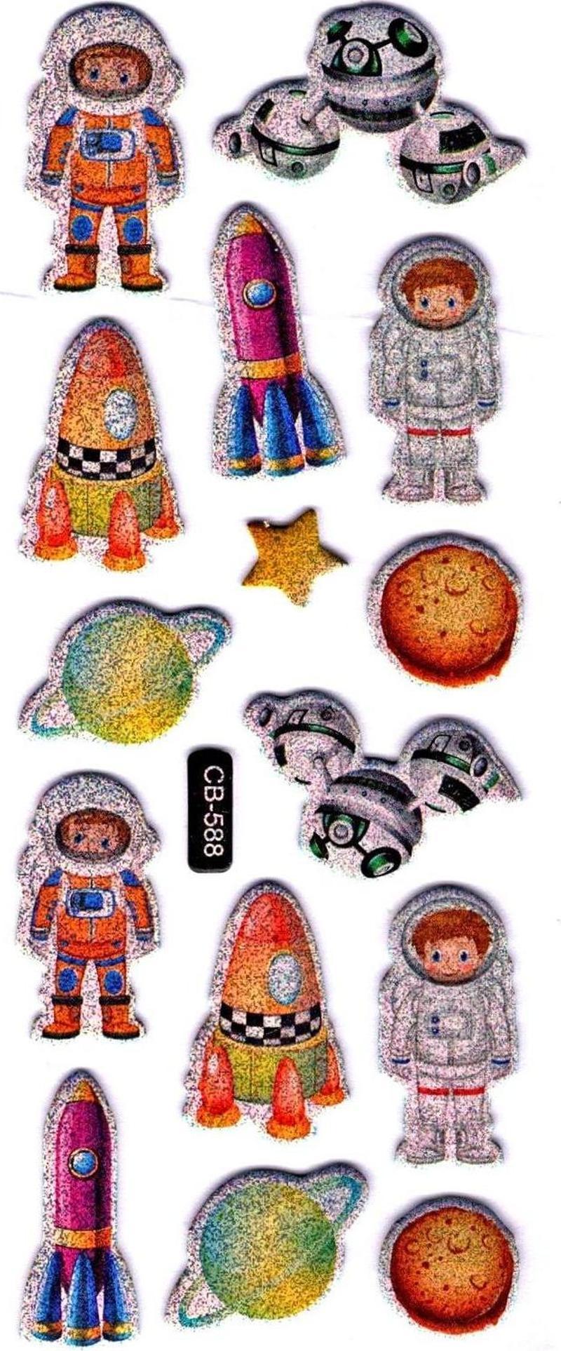 Sticker Kabartmalı Sticker Defter, Planlayıcı Etiket - (cb-588) 16x7 cm- Astranot, Roket