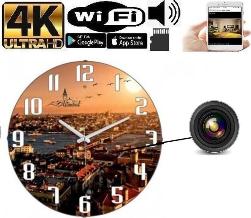 Duvar Saati  Wifi Kamera 4k Canlı Izleme Ve Kayıt