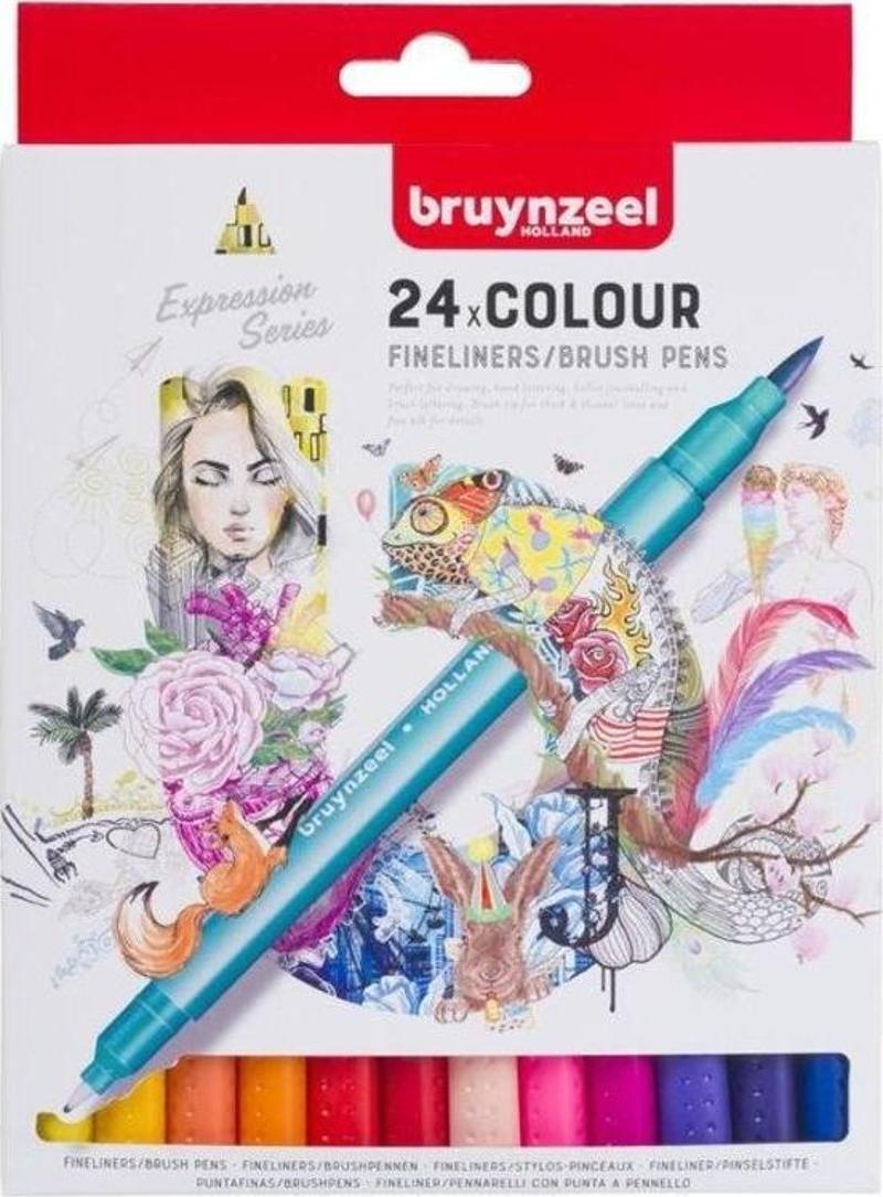 Fineliner / Brush Pen Çift Taraflı Kalem Seti 24 Renk
