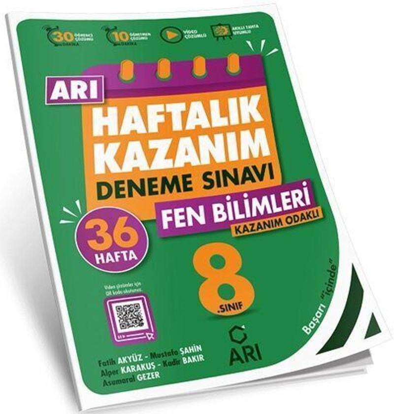 8. Sınıf Fen Bilimleri Haftalık Kazanım Denemeleri Arı Yayıncılık