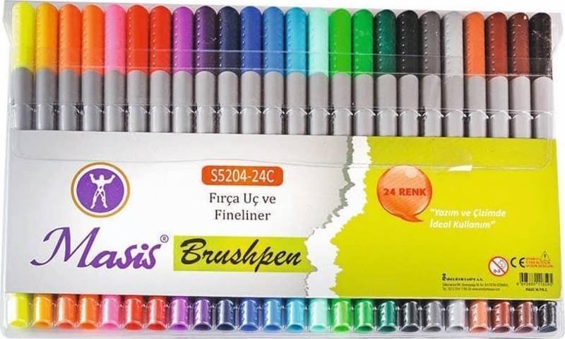 Brushpen Fırça Uç ve Fineliner Çift Uçlu Kalem 24 Renk