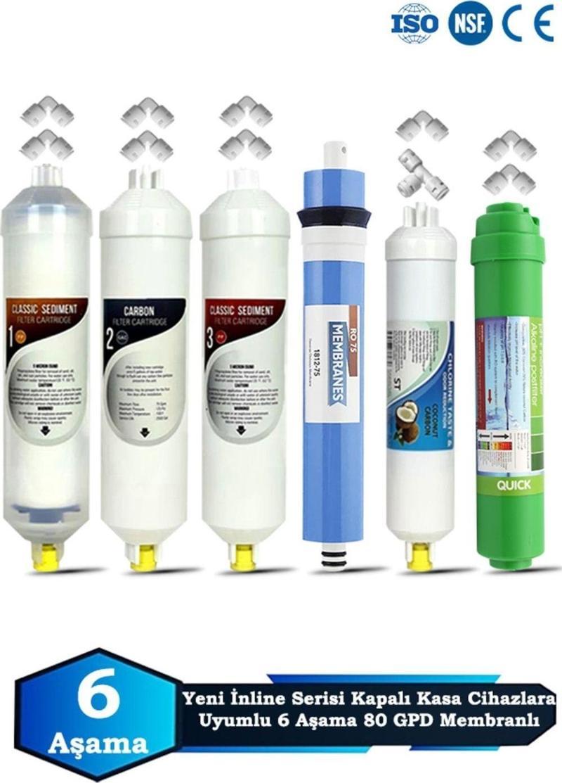 Yeni Seri İnline Kapalı Kasa Su Arıtma Cihazı Uyumlu 6 Aşama 80 GPD Süper Membranlı Alkalinli Set