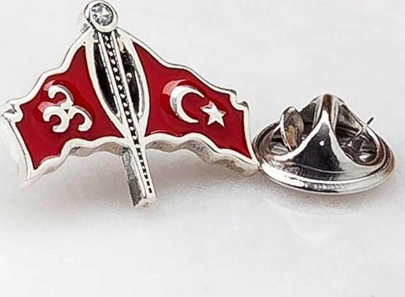 925 Ayar Gümüş Üç Hilal Türk Bayrağı Rozet