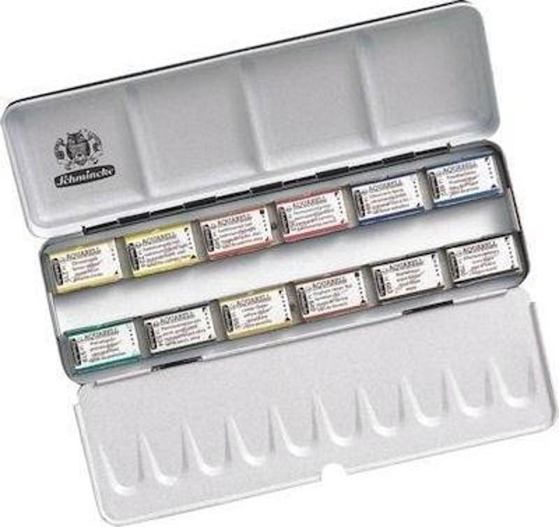 Akademie Aquarell Taş Sulu Boya 1/1 Tablet 12 Renk Metal Set