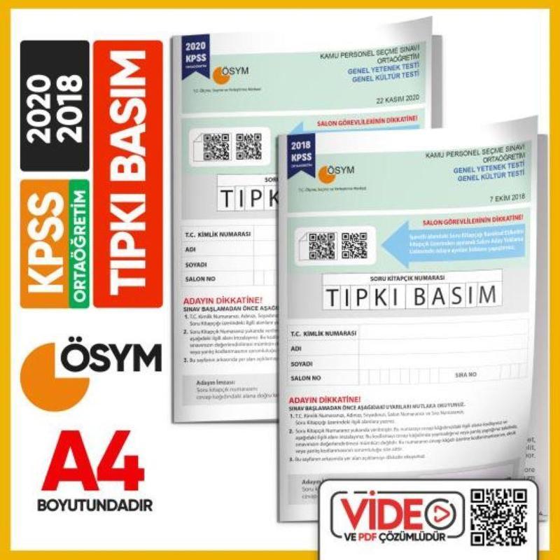 KPSS Ortaöğretim/Lise 2018-2020 ÖSYM Tıpkı Basım Çıkmış Soru 2 Kitapçık Seti Video Çözümlü TG