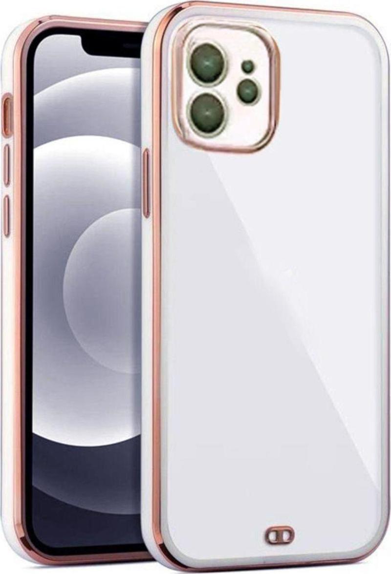 İphone 12 Arka Kapak Kılıf Acık Mavi Kenarlı Rose