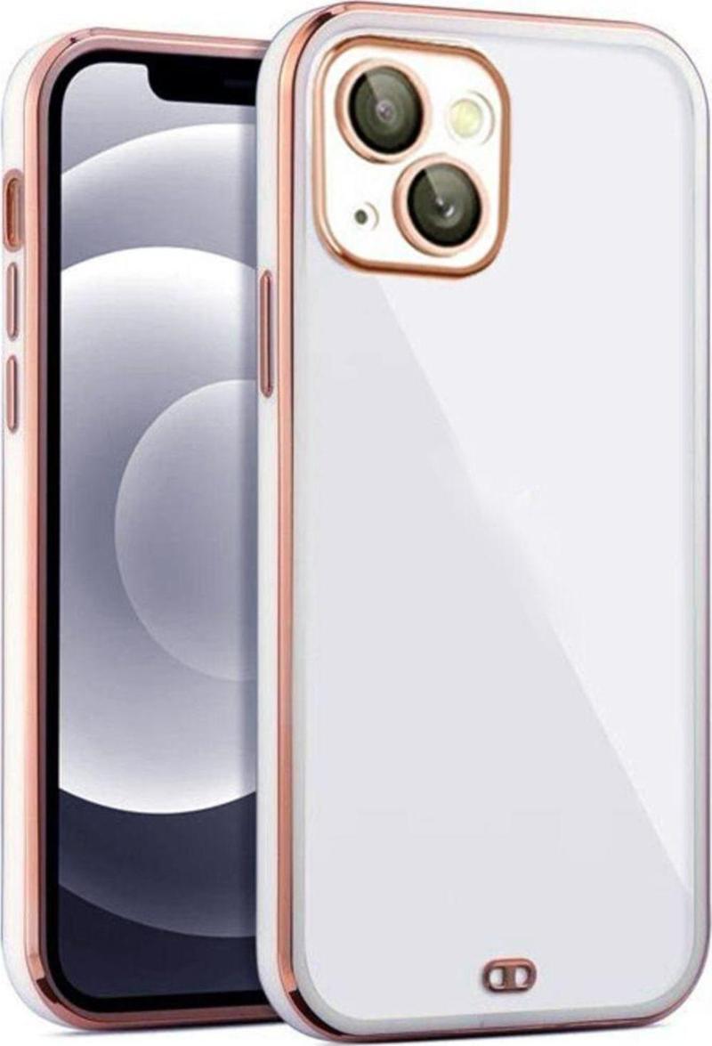İphone 14 Arka Kapak Kılıf Acık Mavi Kenarlı Rose