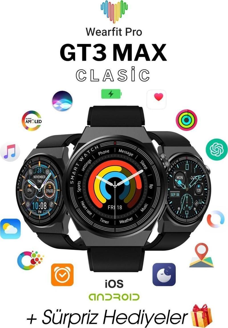 Gt3 Max Clasic Akıllı Kol Saati Yuvarlak Model 1.5İnç 37 Mm Amoled Ekran (Siyah)