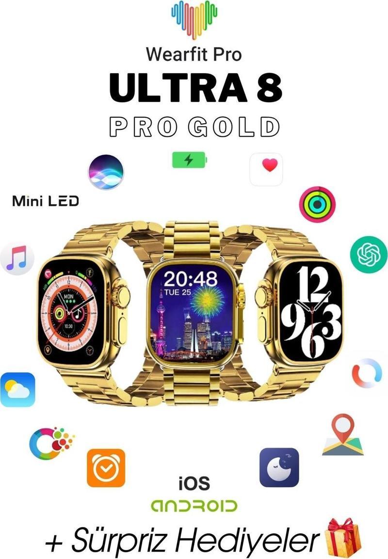 Ultra 8 Pro Akıllı Kol Saati Smart Watch Model:İnç 49 Mm Tft Ekran Gold