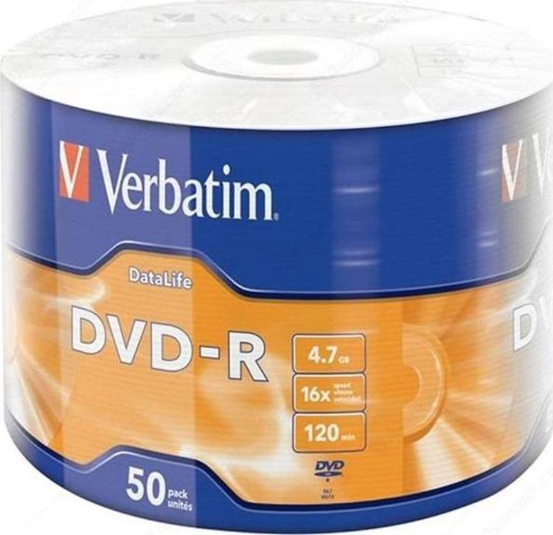 VERBATİM DVD-R 4.7GB 16X 120DK 50Lİ PAKET FİYAT (2818)