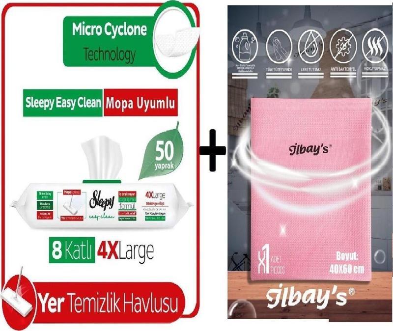 Ilbays 1 Cam Bezi Sleepy Easy Clean Beyaz Sabun Katkılı Mopa Uyumlu Yer Temizlik Havlus 50 Yaprak