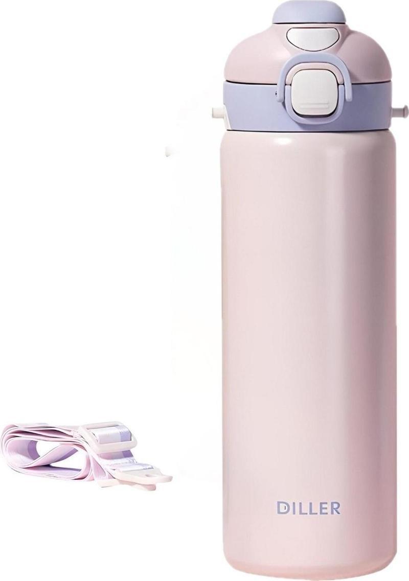 DILLER 700ml Tek Kapak Çift Kullanım Pipetli/Pipetsiz Askılı Çelik Su Matarası  6 saat sıcak/soğuk