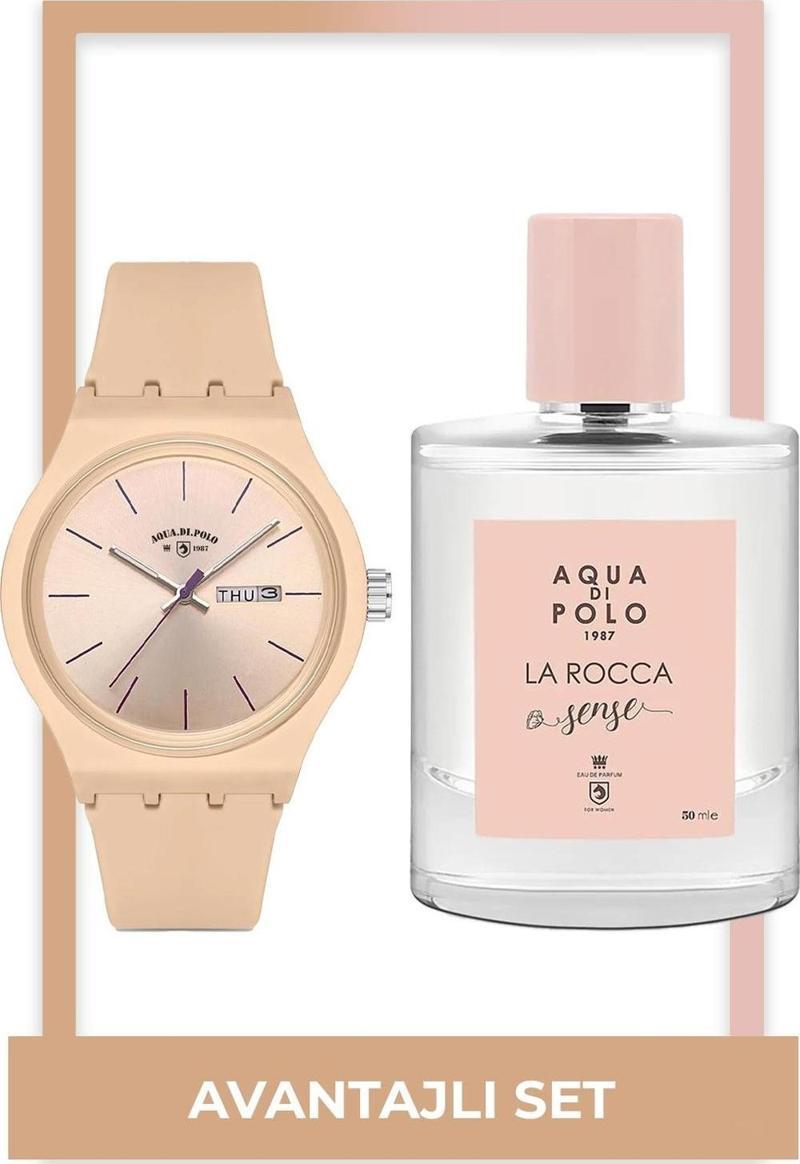 La Rocca Sense Edp 50 Ml & Kadın Bej Saat Seti STWX000112