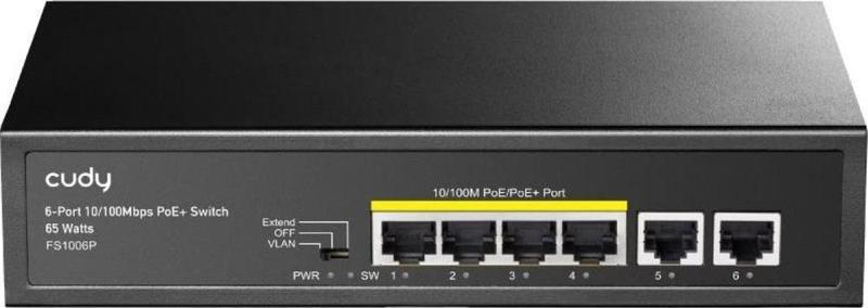 Fs1006P 6 Port 10/100 Yönetilemez Desktop (4 Port Poe+) 60W (Tek Portta 30W Desteği) Switch