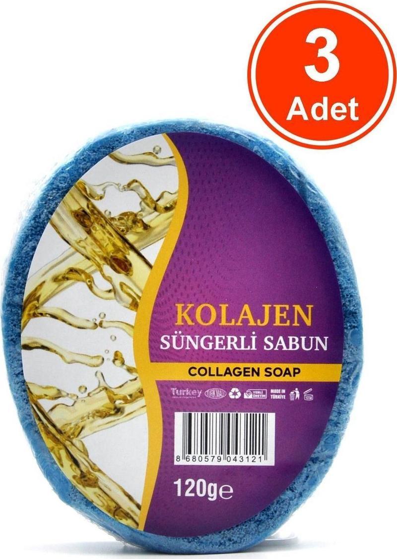 Kolajen Özlü Süngerli Sabun Banyo Duş Sabunu 120 G x 3 Adet