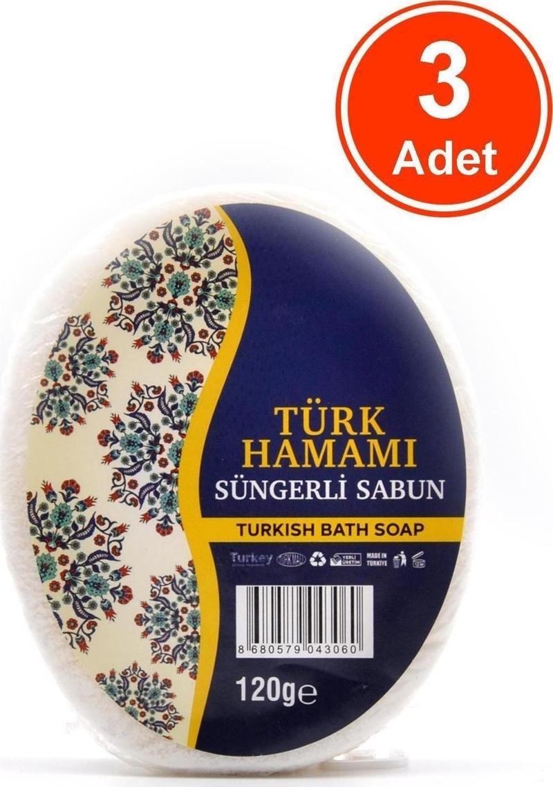 Türk Hamamı Süngerli Sabun Banyo Duş Sabunu 120 G x 3 Adet