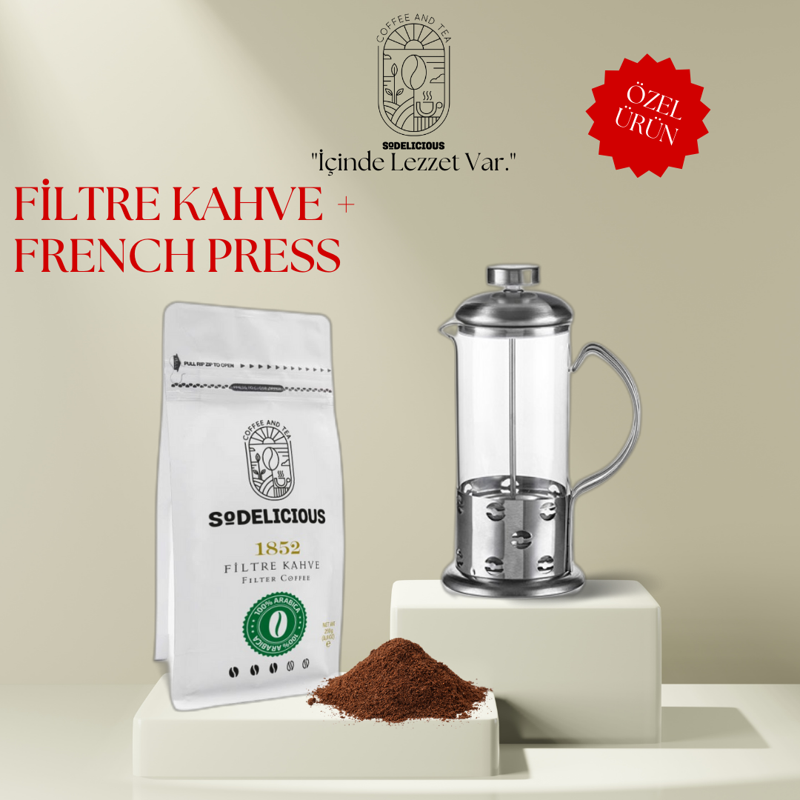 SODELICIOUS COFFEE - 1852 FİLTRE KAHVE 250G + FRENCH PRESS 350 ML