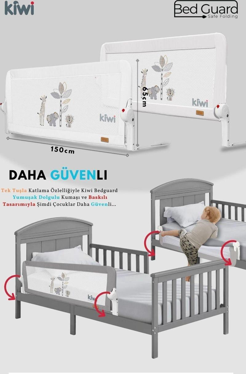 Bed Guard Katlanabilen Yatak Güvenlik Bariyeri Extra Sünger Kaplama Dolgulu Kumaş 150x65 Beyaz