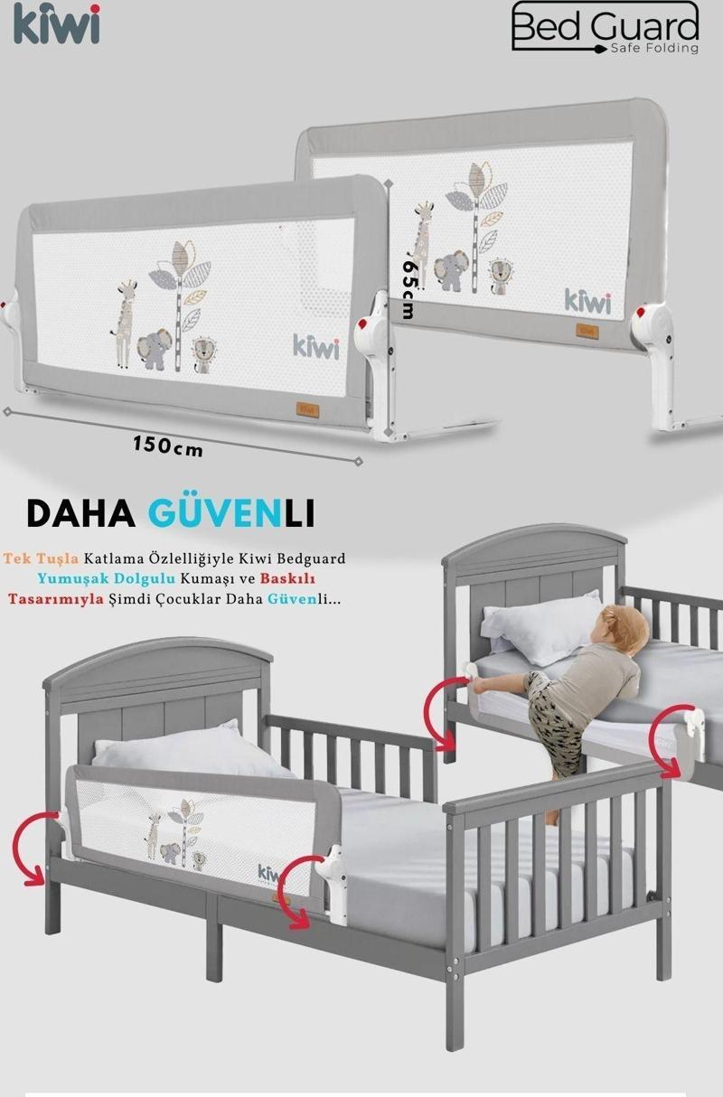 Bed Guard Katlanabilen Yatak Güvenlik Bariyeri Extra Sünger Kaplama Dolgulu Kumaş 150x65 Gri