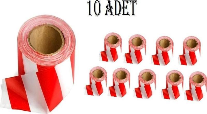 500 Metre Çok Amaçlı Emniyet Şeridi Kırmızı Beyaz X 10 Adet