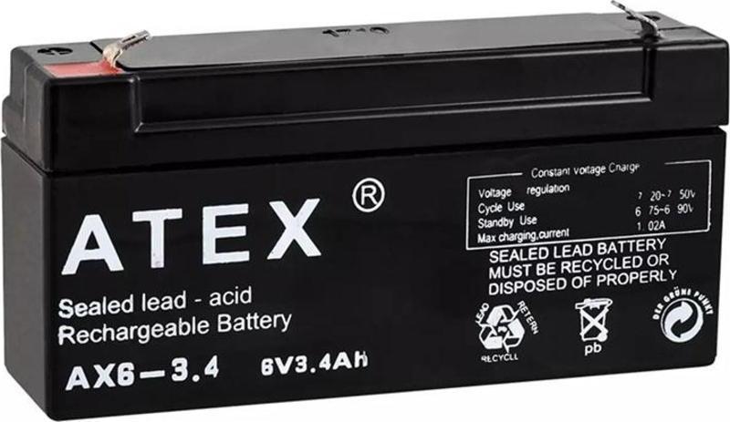 ATEX AX6-3.4 6 VOLT - 3.4 AMPER YATIK AKÜ (12.5X6X3CM) (2818)