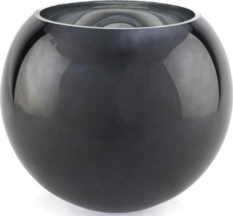 Siyah Yuvarlak Cam Vazo 25cm