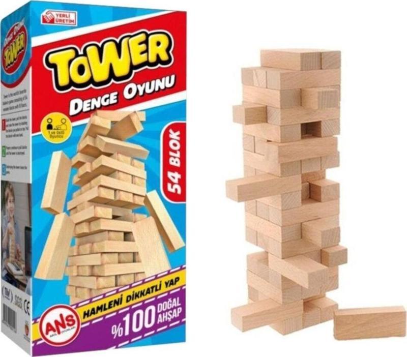 Tower Denge Oyunu 54 Parça Doğal Ahşap