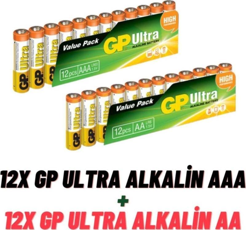 Gp Ultra Alkalin 12'li Aa Boy Kalem Pil & Gp Ultra Alkalin 12'li Aaa Boy Ince Pil