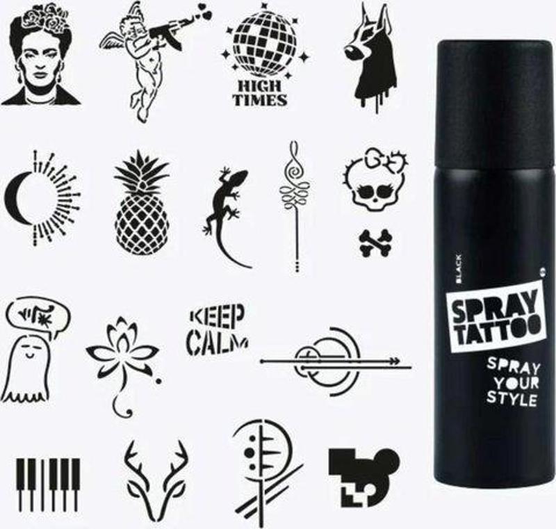 Tattoo Tanışma Paketi / Dövme Şablon Seti ve Siyah Sprey (Mixpack)