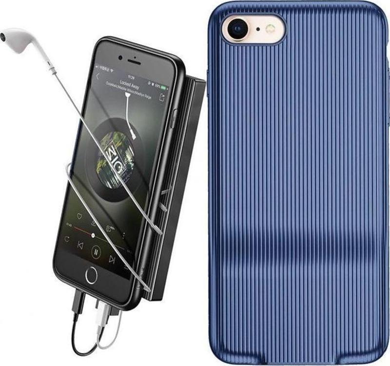 iPhone 7 / 8 ile Uyumlu Şarj ve Kulaklık Girişli Audio Case Kılıf Mavi
