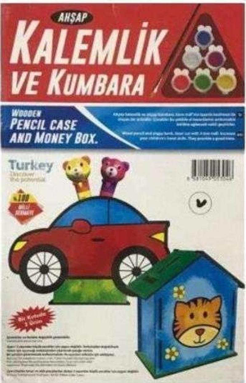 Araba Ahşap Kalemlik ve Kumbara Maket Ahşap Boyama 2 Ürün Birden