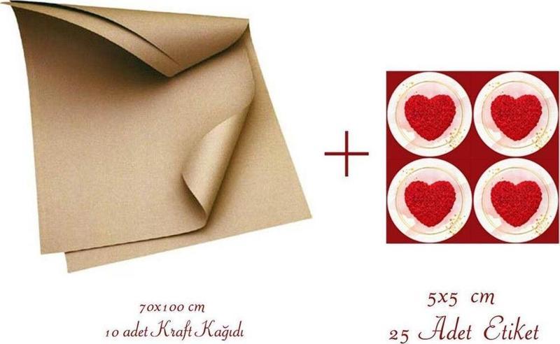 Kraft Çeyiz Paket Kağıdı 90 Gr (70x100 cm 10 Adet)+ 5x5 cm 25 adet Etiket