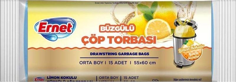 Büzgülü Çöp Torbası Limon Orta Boy 15'Li