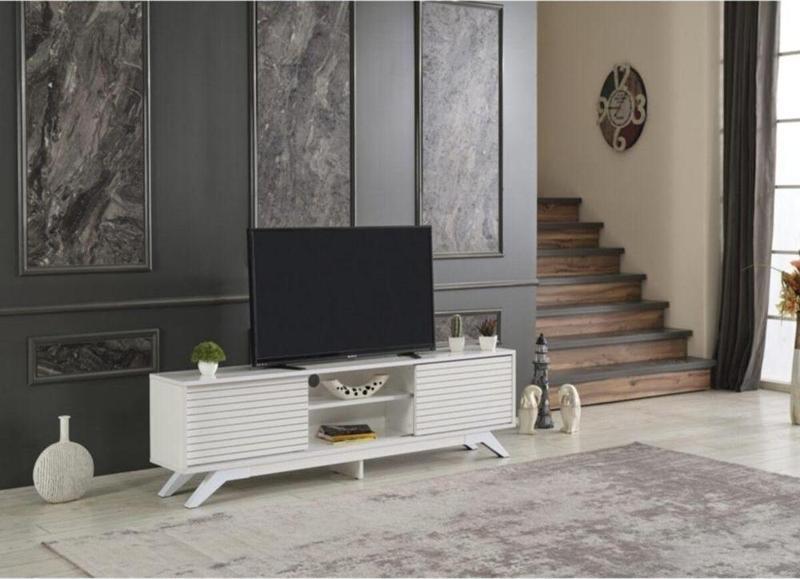 Luxia Sürgülü Kapaklı Tv Sehpası Beyaz 170x35.5x30.5 cm